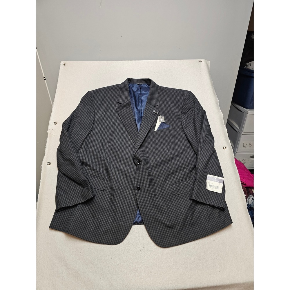 Oak Hill Mens 3XL 54/56 Grey Blue Micro Check Two Button Blazer Sport Coat NWT